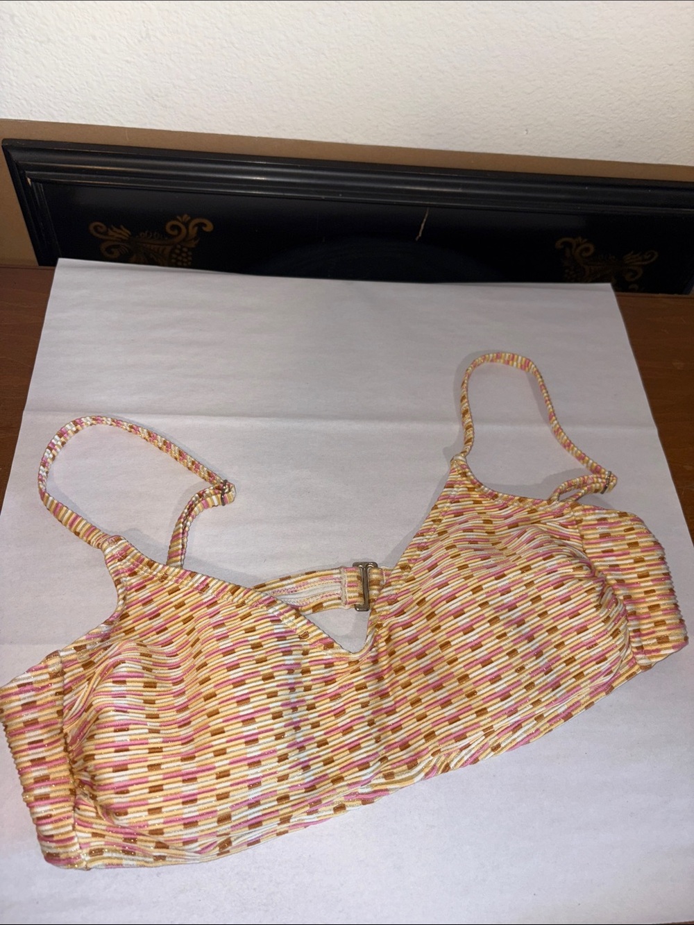 Kona 'Sol Lurex Shine' Ribbed multicolor Bikini swim Top. Sewn in cups